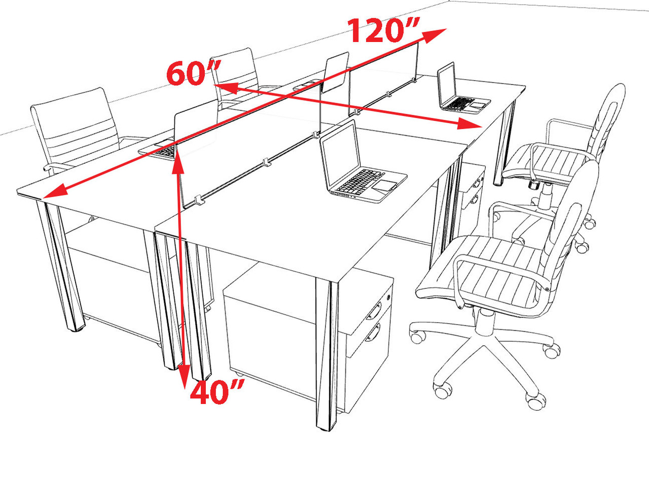 4 Person Modern  Metal Leg Office Workstation Desk Set, #OT-SUL-FPM55