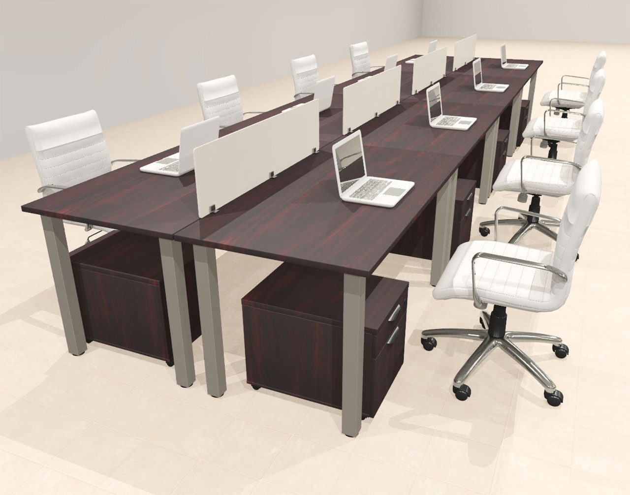 8 Person Modern  Metal Leg Office Workstation Desk Set, #OT-SUL-FPM63