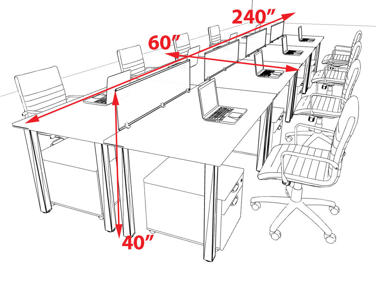 8 Person Modern  Metal Leg Office Workstation Desk Set, #OT-SUL-FPM63