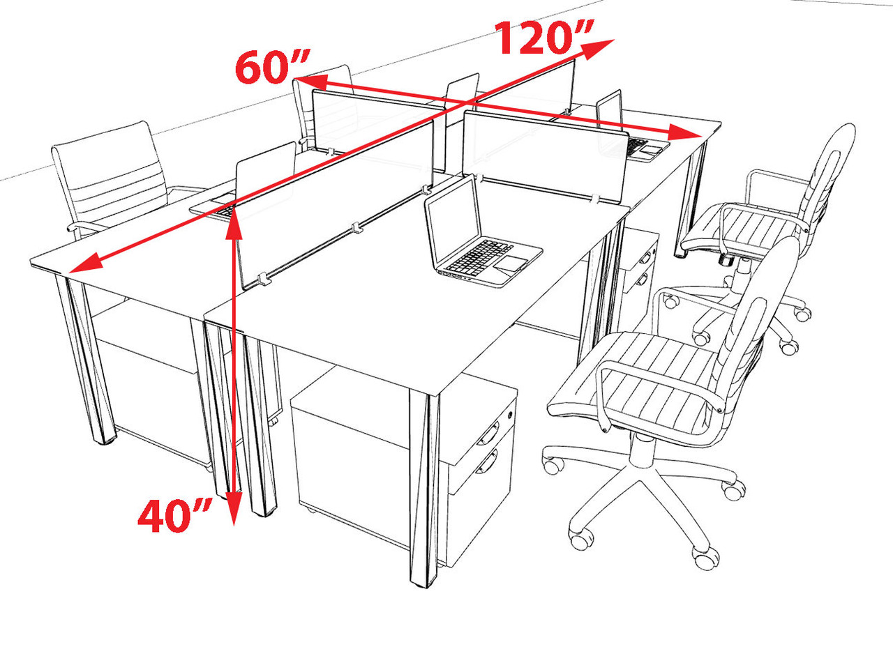 4 Person Modern  Metal Leg Office Workstation Desk Set, #OT-SUL-FPM73