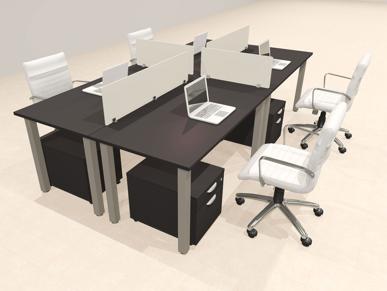 4 Person Modern  Metal Leg Office Workstation Desk Set, #OT-SUL-FPM74
