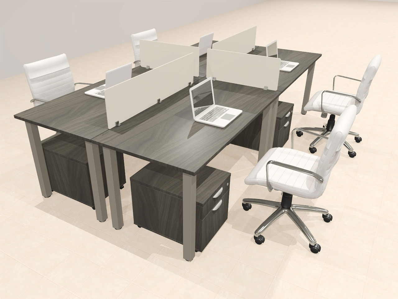 4 Person Modern  Metal Leg Office Workstation Desk Set, #OT-SUL-FPM75