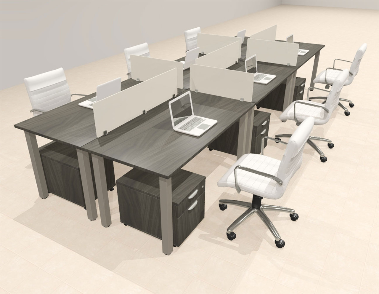 6 Person Modern  Metal Leg Office Workstation Desk Set, #OT-SUL-FPM80