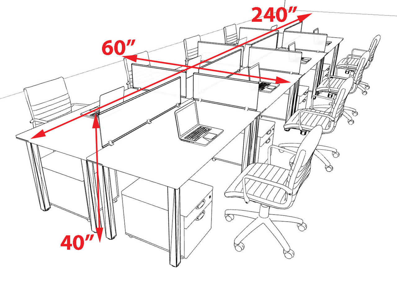 8 Person Modern  Metal Leg Office Workstation Desk Set, #OT-SUL-FPM82