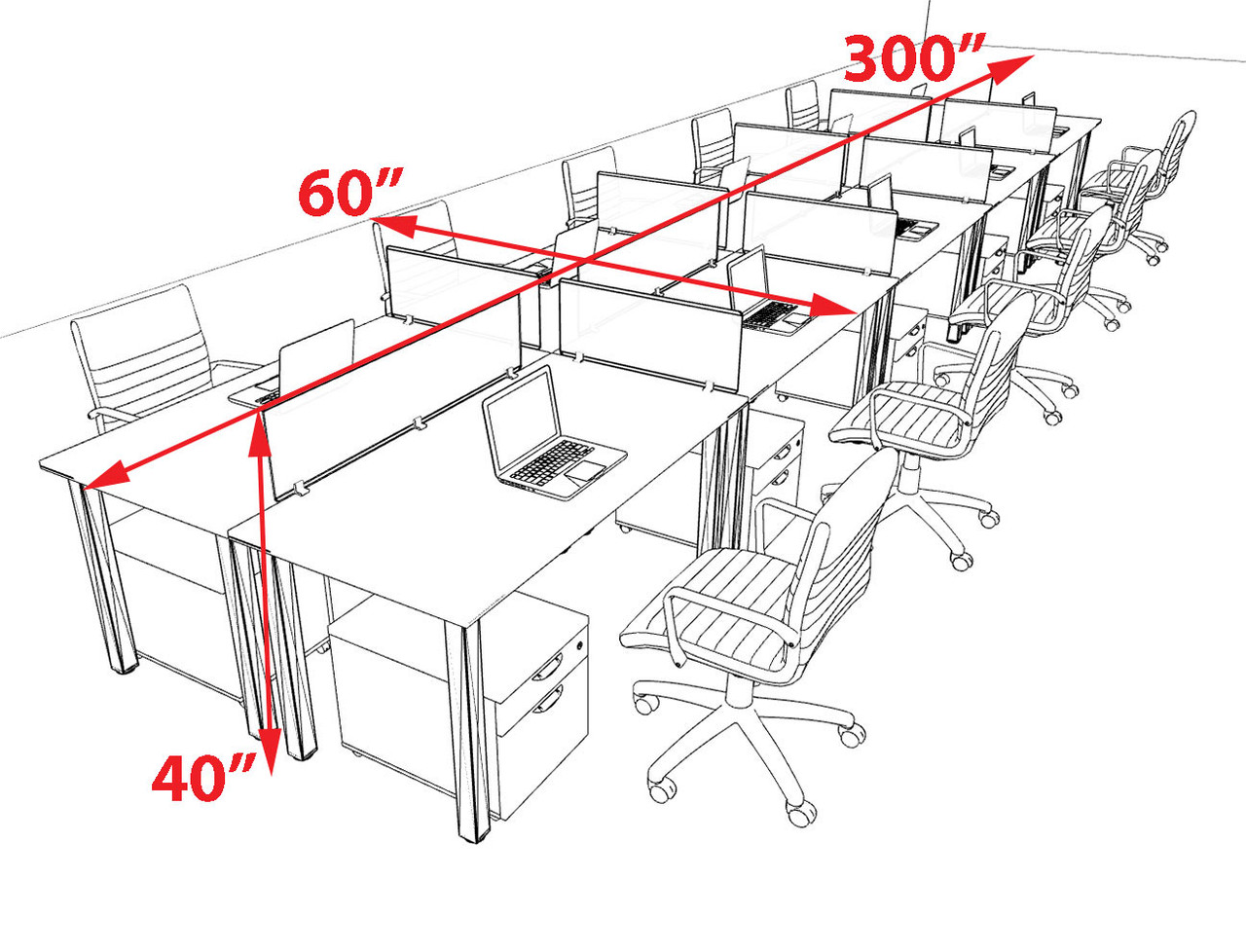 10 Person Modern  Metal Leg Office Workstation Desk Set, #OT-SUL-FPM89