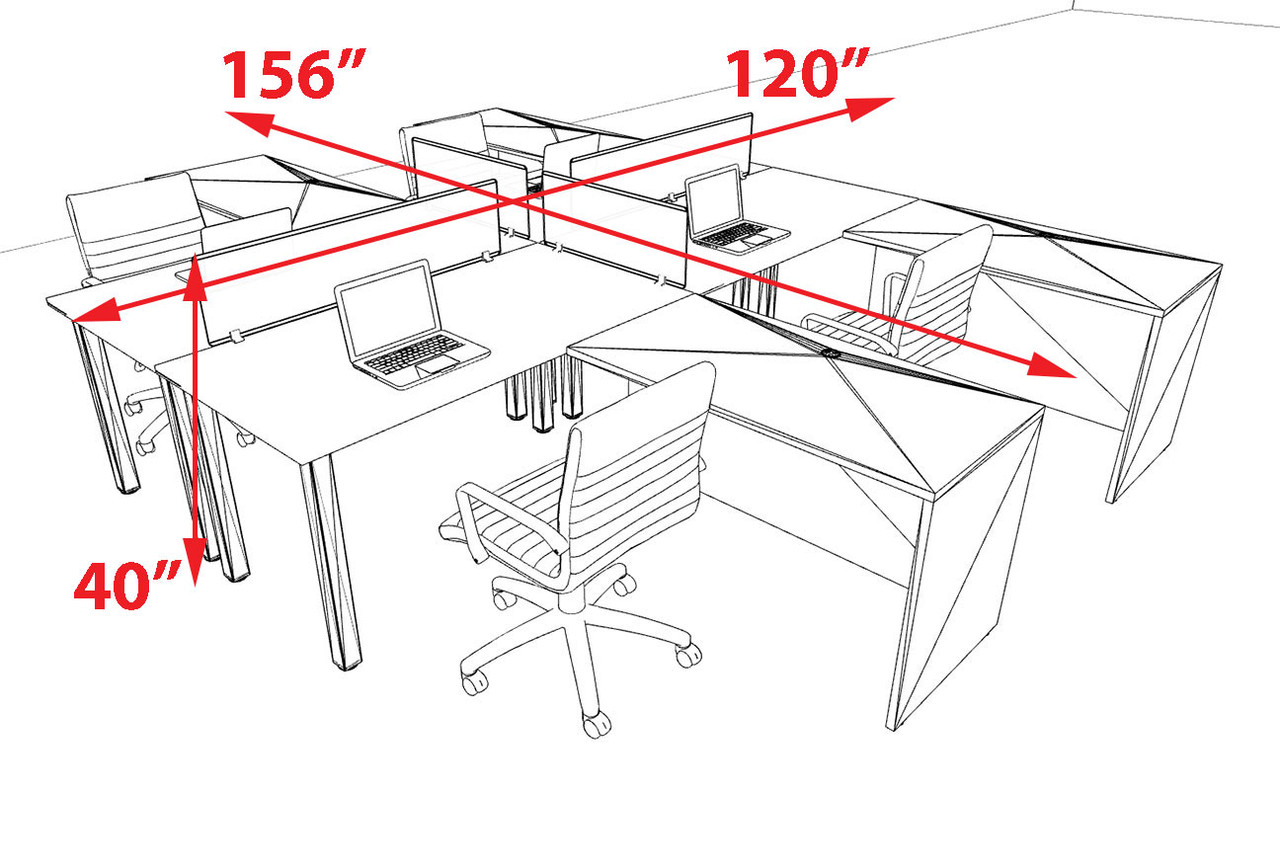 4 Person Modern  Metal Leg Office Workstation Desk Set, #OT-SUL-FPM97