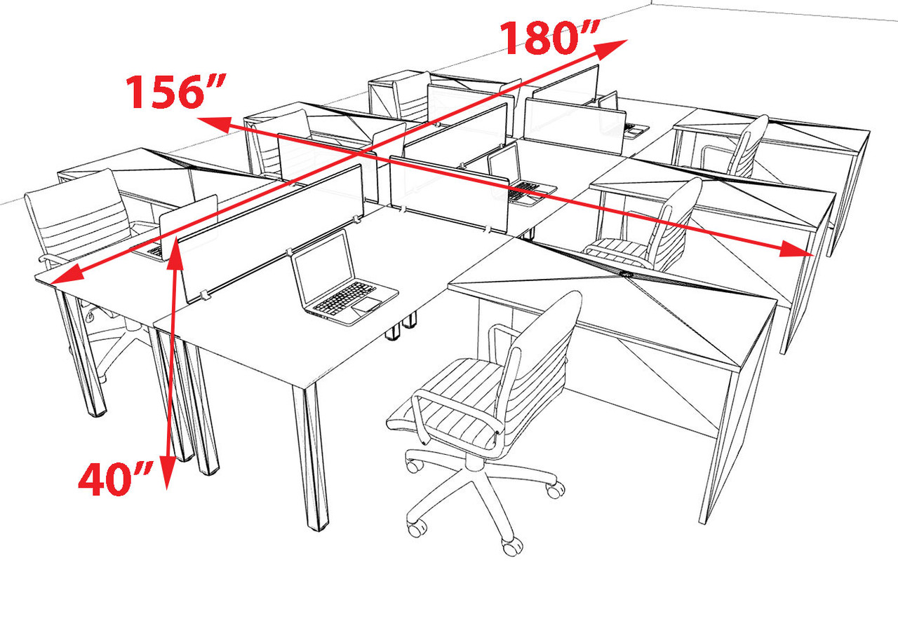 6 Person Modern  Metal Leg Office Workstation Desk Set, #OT-SUL-FPM104