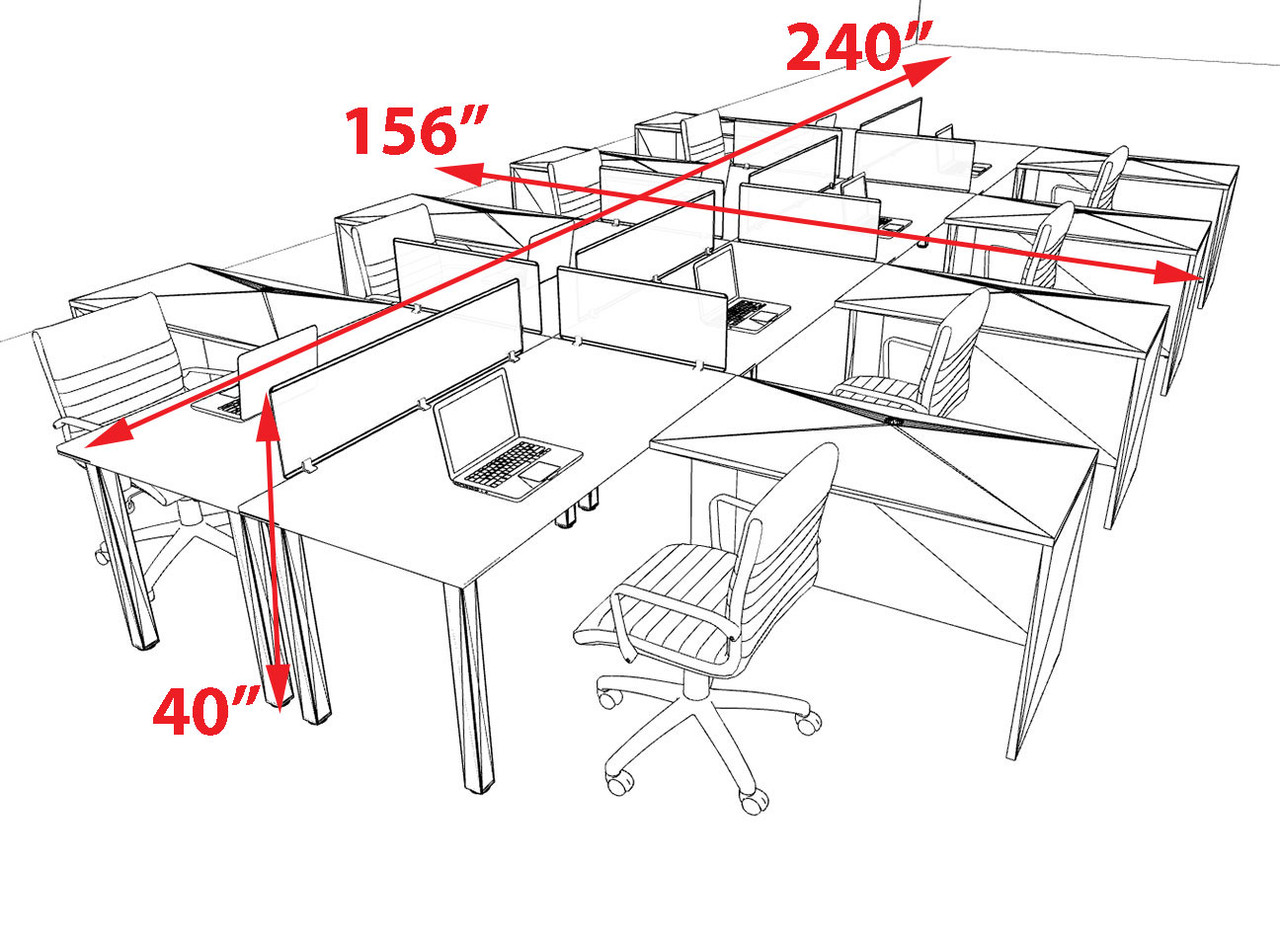 8 Person Modern  Metal Leg Office Workstation Desk Set, #OT-SUL-FPM106