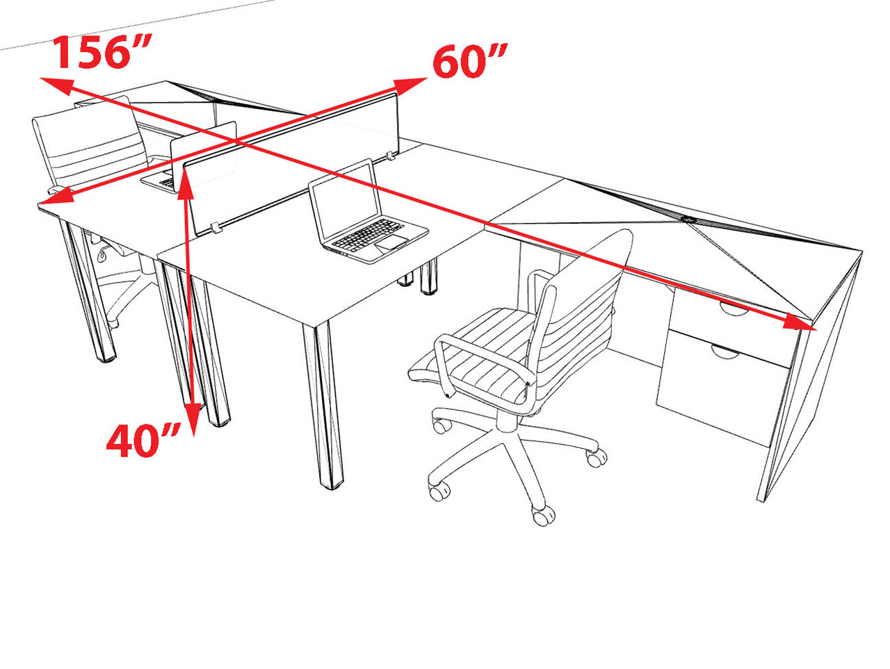 2 Person Modern  Metal Leg Office Workstation Desk Set, #OT-SUL-FPM119