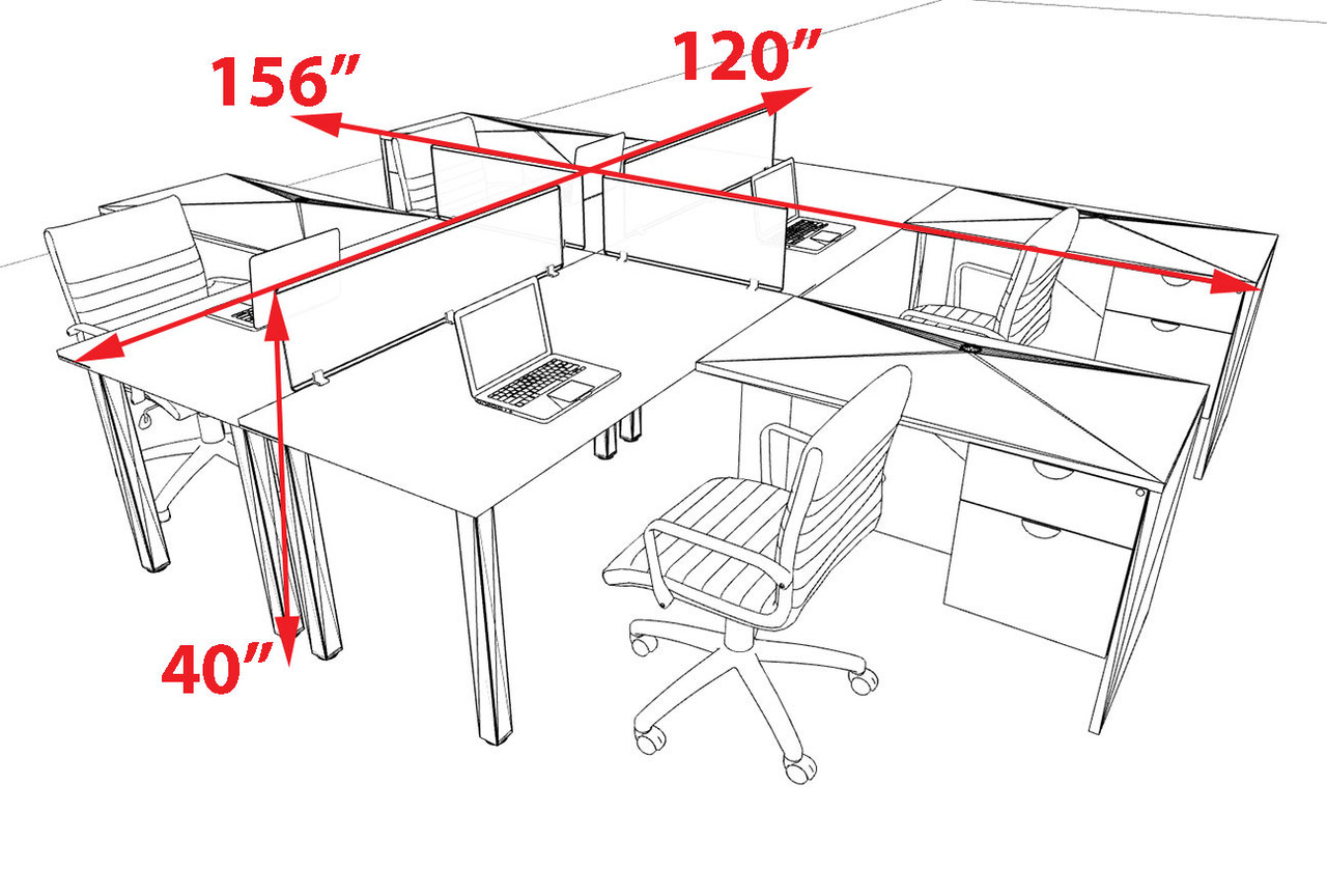 4 Person Modern  Metal Leg Office Workstation Desk Set, #OT-SUL-FPM123