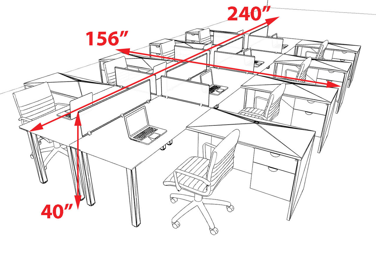 8 Person Modern  Metal Leg Office Workstation Desk Set, #OT-SUL-FPM131