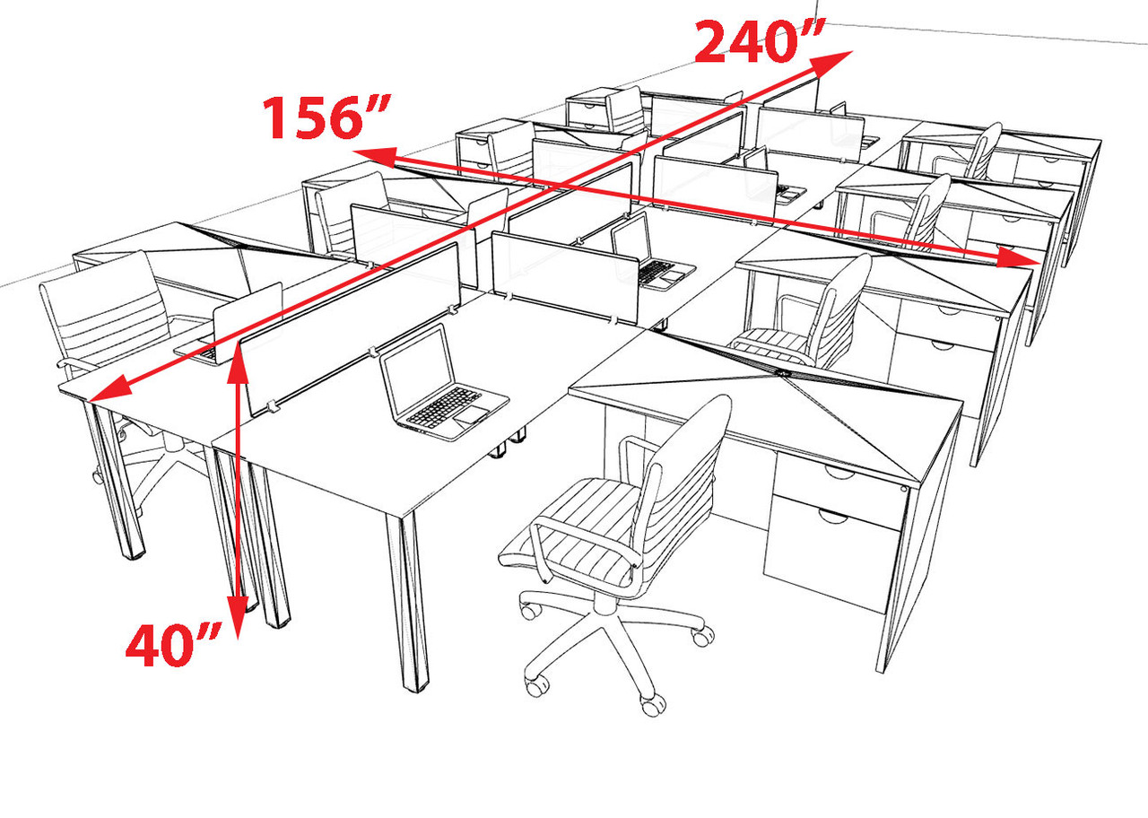 8 Person Modern  Metal Leg Office Workstation Desk Set, #OT-SUL-FPM132