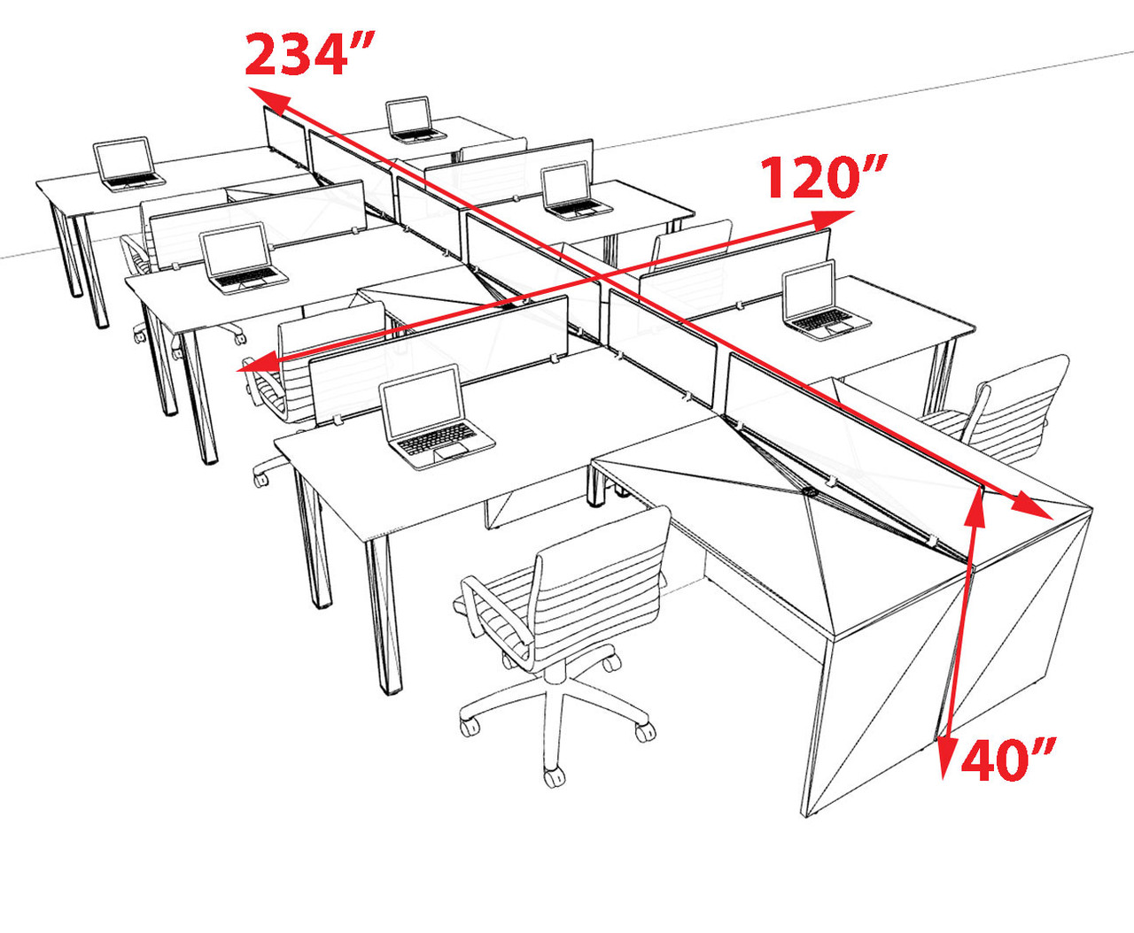 6 Person Modern  Metal Leg Office Workstation Desk Set, #OT-SUL-SPM111