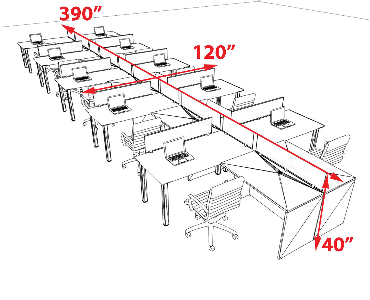 10 Person Modern  Metal Leg Office Workstation Desk Set, #OT-SUL-SPM121