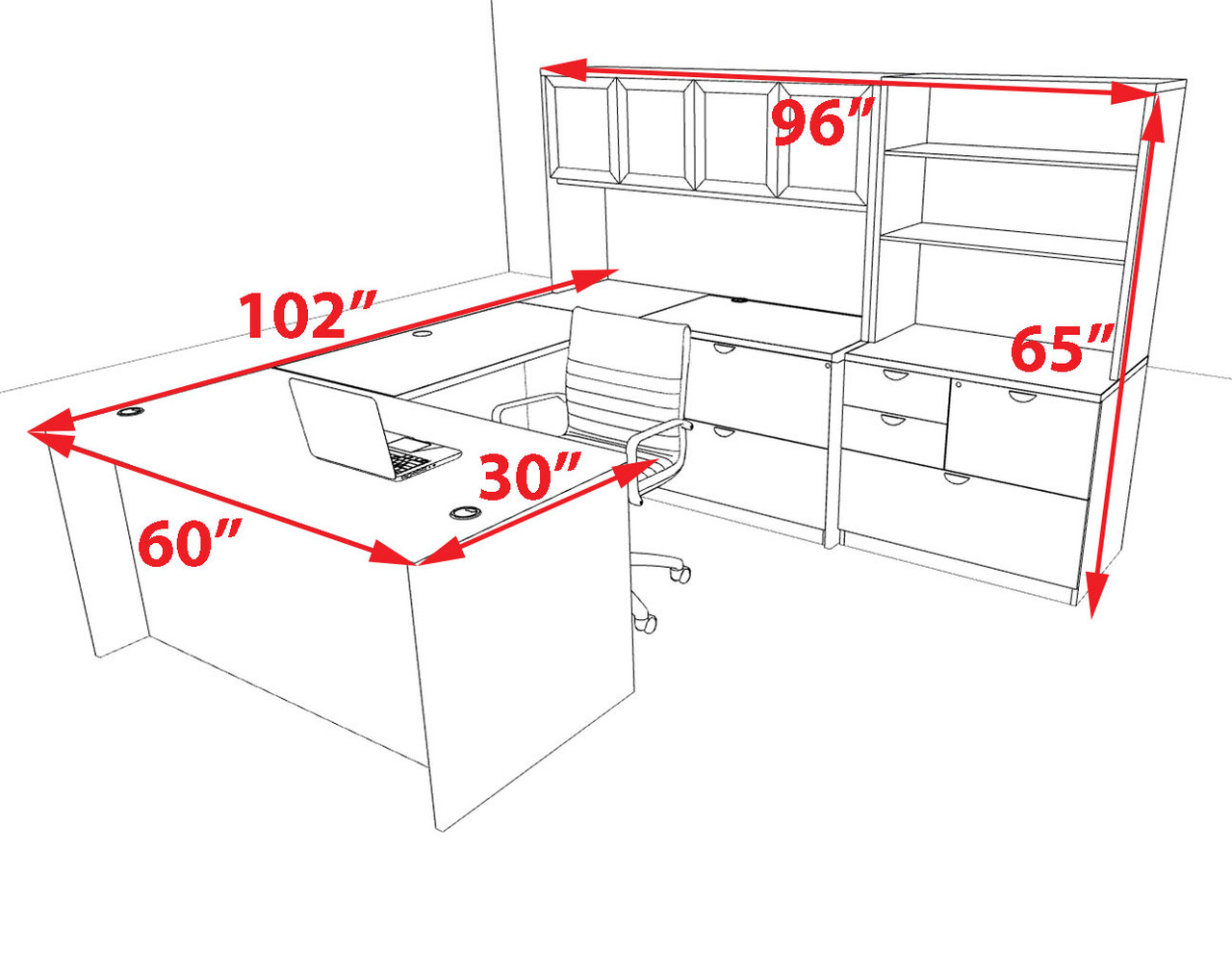 7pcs U Shaped 60"w X 102"d Modern Executive Office Desk, #OT-SUS-U14