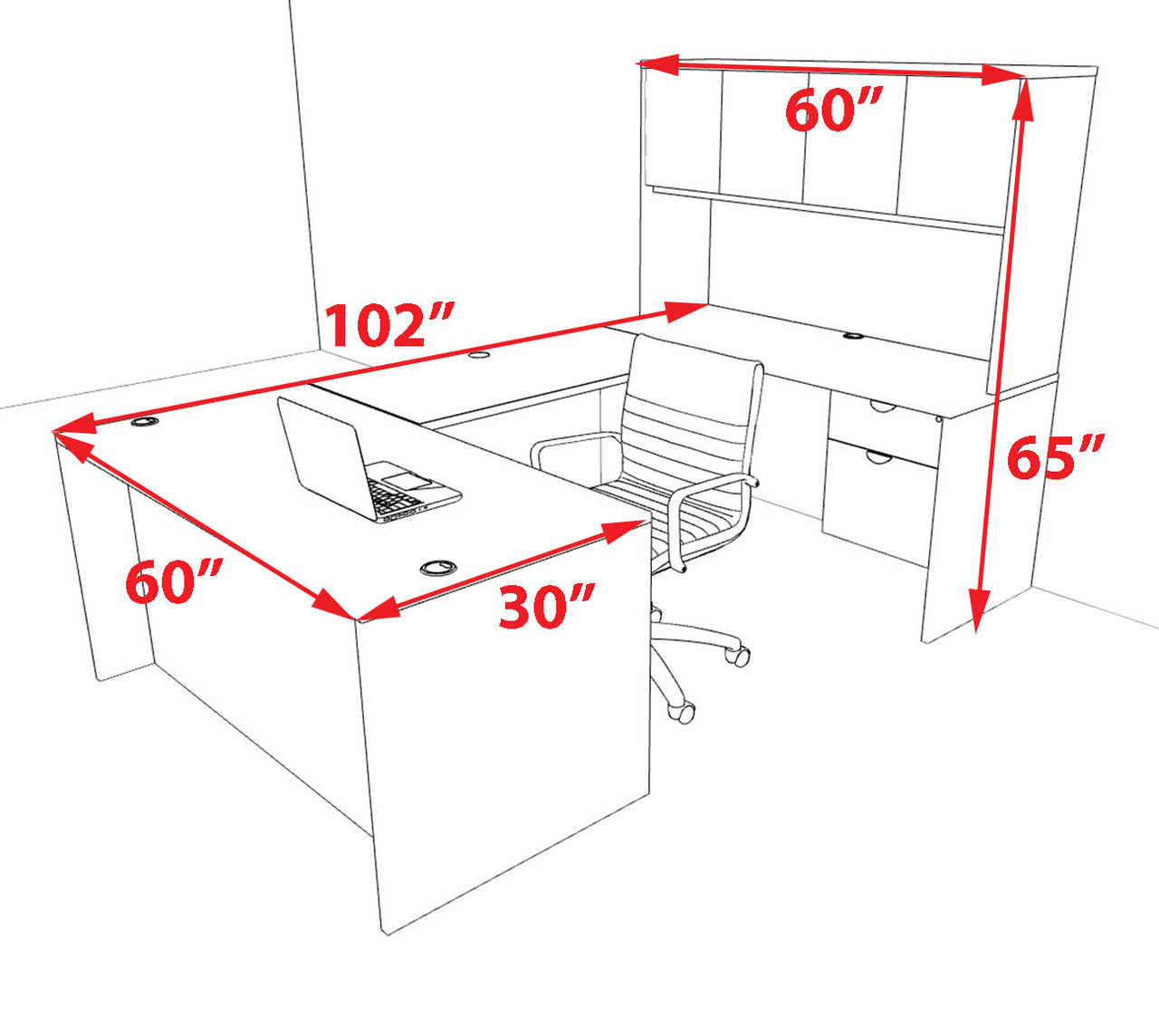 7pcs U Shaped 60"w X 102"d Modern Executive Office Desk, #OT-SUS-U19