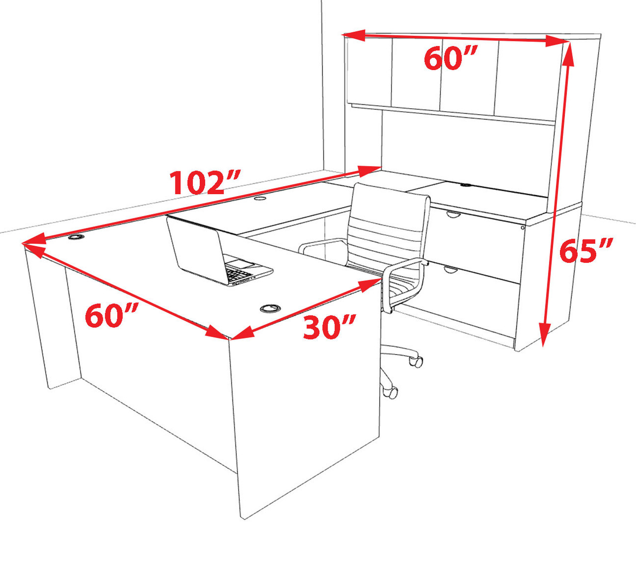 5pcs U Shaped 60"w X 102"d Modern Executive Office Desk, #OT-SUS-U21