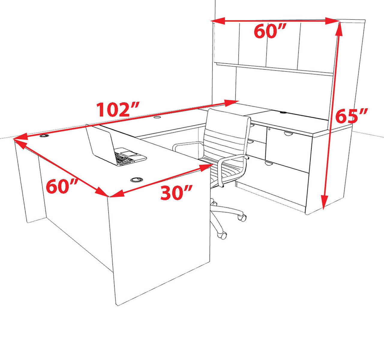 5pcs U Shaped 60"w X 102"d Modern Executive Office Desk, #OT-SUS-U27