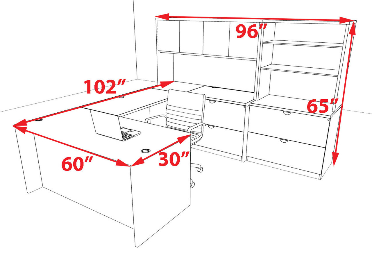 7pcs U Shaped 60"w X 102"d Modern Executive Office Desk, #OT-SUS-U36