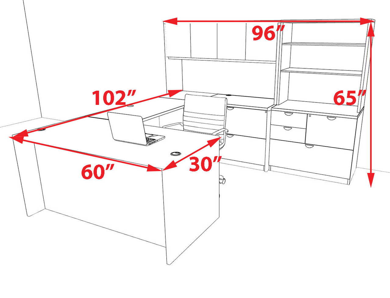 7pcs U Shaped 60"w X 102"d Modern Executive Office Desk, #OT-SUS-U53