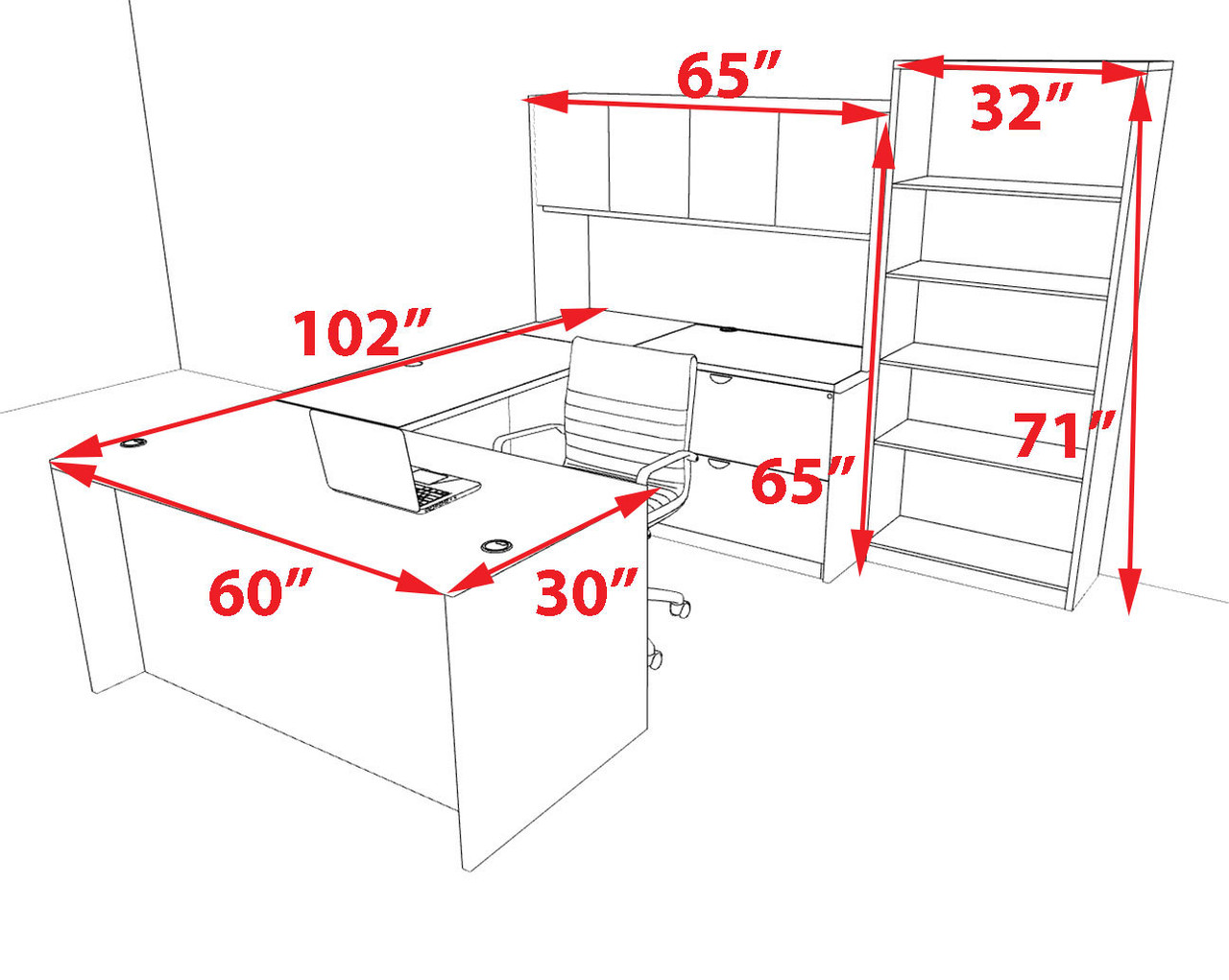 6pcs U Shaped 60"w X 102"d Modern Executive Office Desk, #OT-SUS-U70