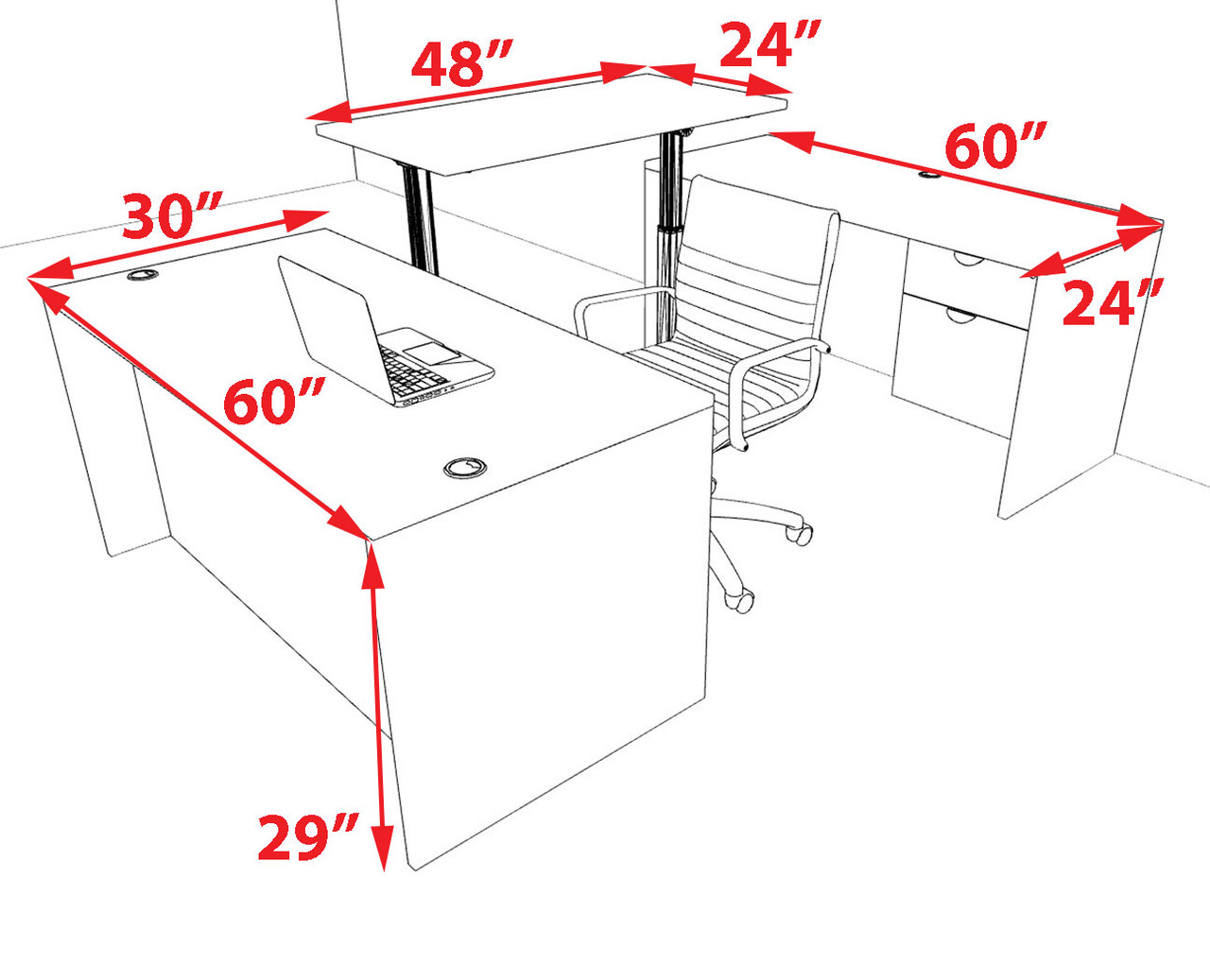 4pcs U Shaped 60"w X 102"d Modern Executive Office Desk, #OT-SUS-UH3