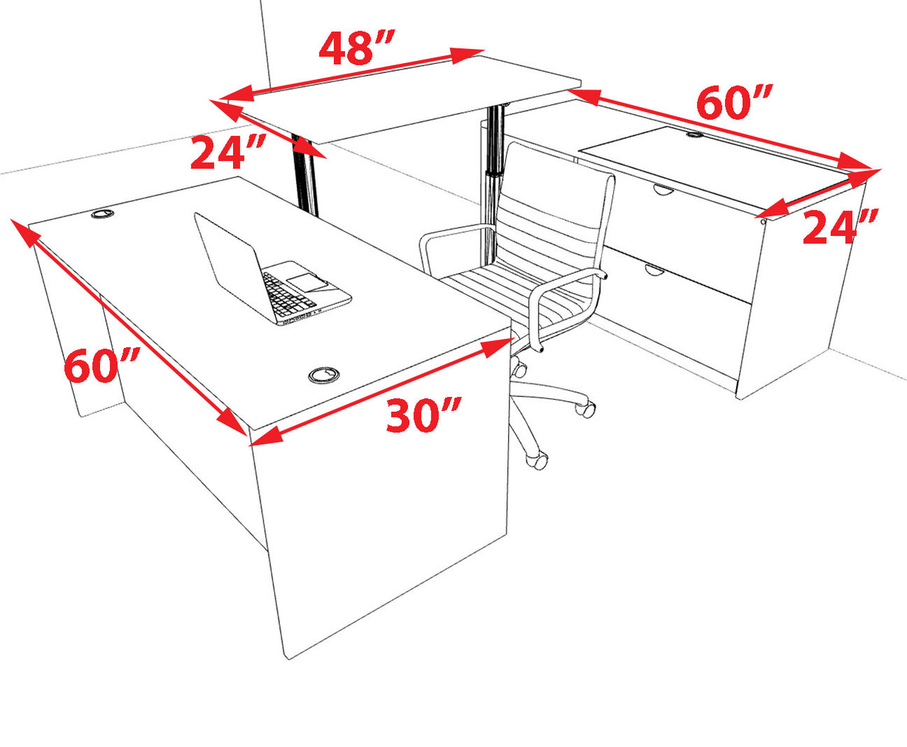 4pcs U Shaped 60"w X 102"d Modern Executive Office Desk, #OT-SUS-UH10