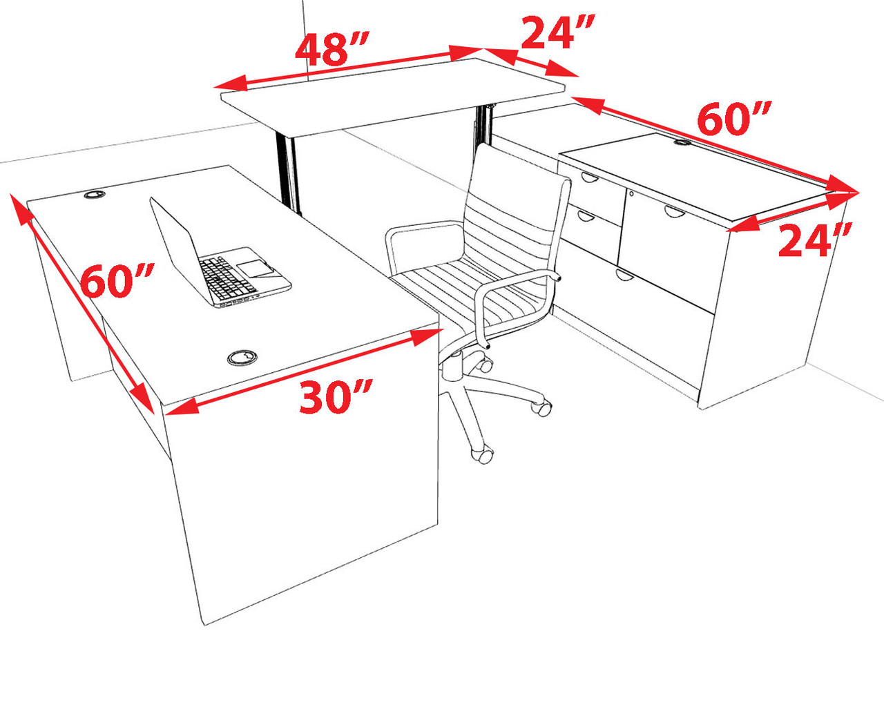 4pcs U Shaped 60"w X 102"d Modern Executive Office Desk, #OT-SUS-UH13