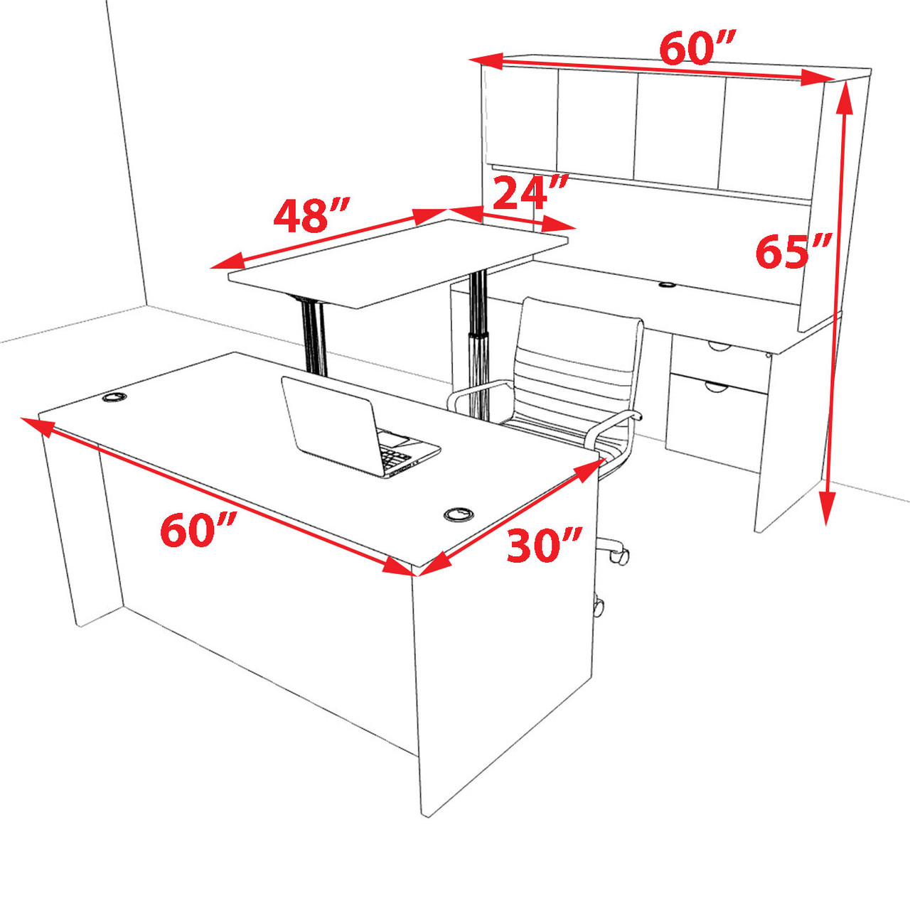 5pcs U Shaped 60"w X 102"d Modern Executive Office Desk, #OT-SUS-UH19