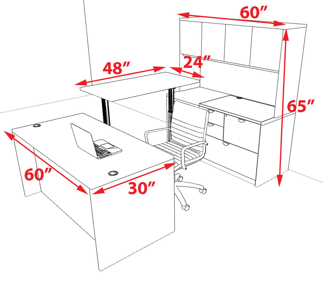 5pcs U Shaped 60"w X 102"d Modern Executive Office Desk, #OT-SUS-UH29