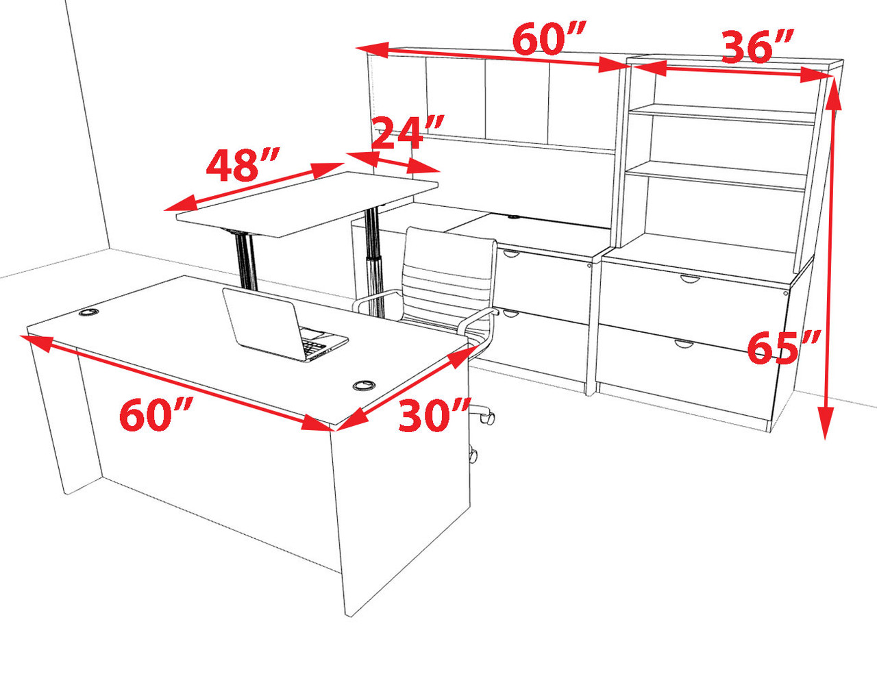 7pcs U Shaped 60"w X 102"d Modern Executive Office Desk, #OT-SUS-UH37