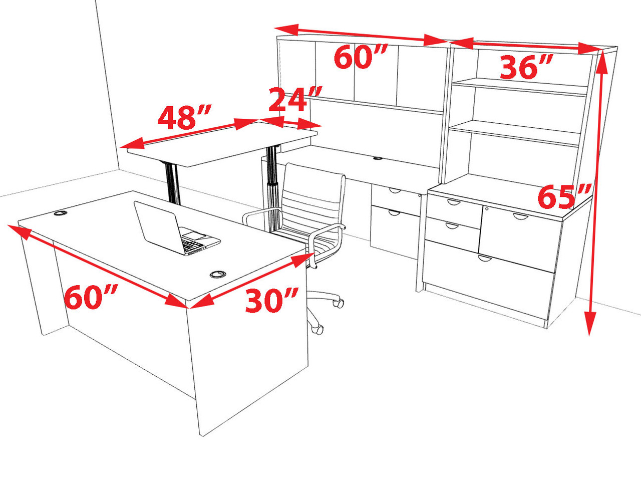 6pcs U Shaped 60"w X 102"d Modern Executive Office Desk, #OT-SUS-UH46