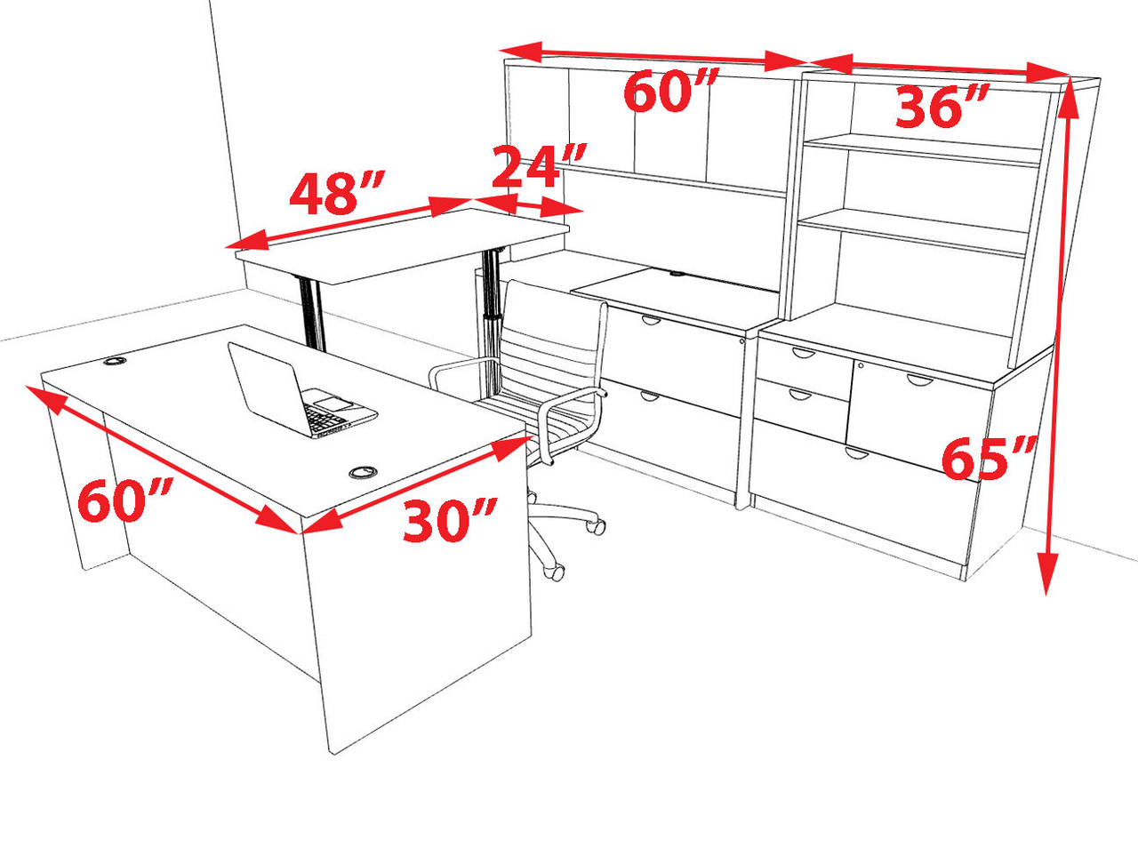 6pcs U Shaped 60"w X 102"d Modern Executive Office Desk, #OT-SUS-UH53