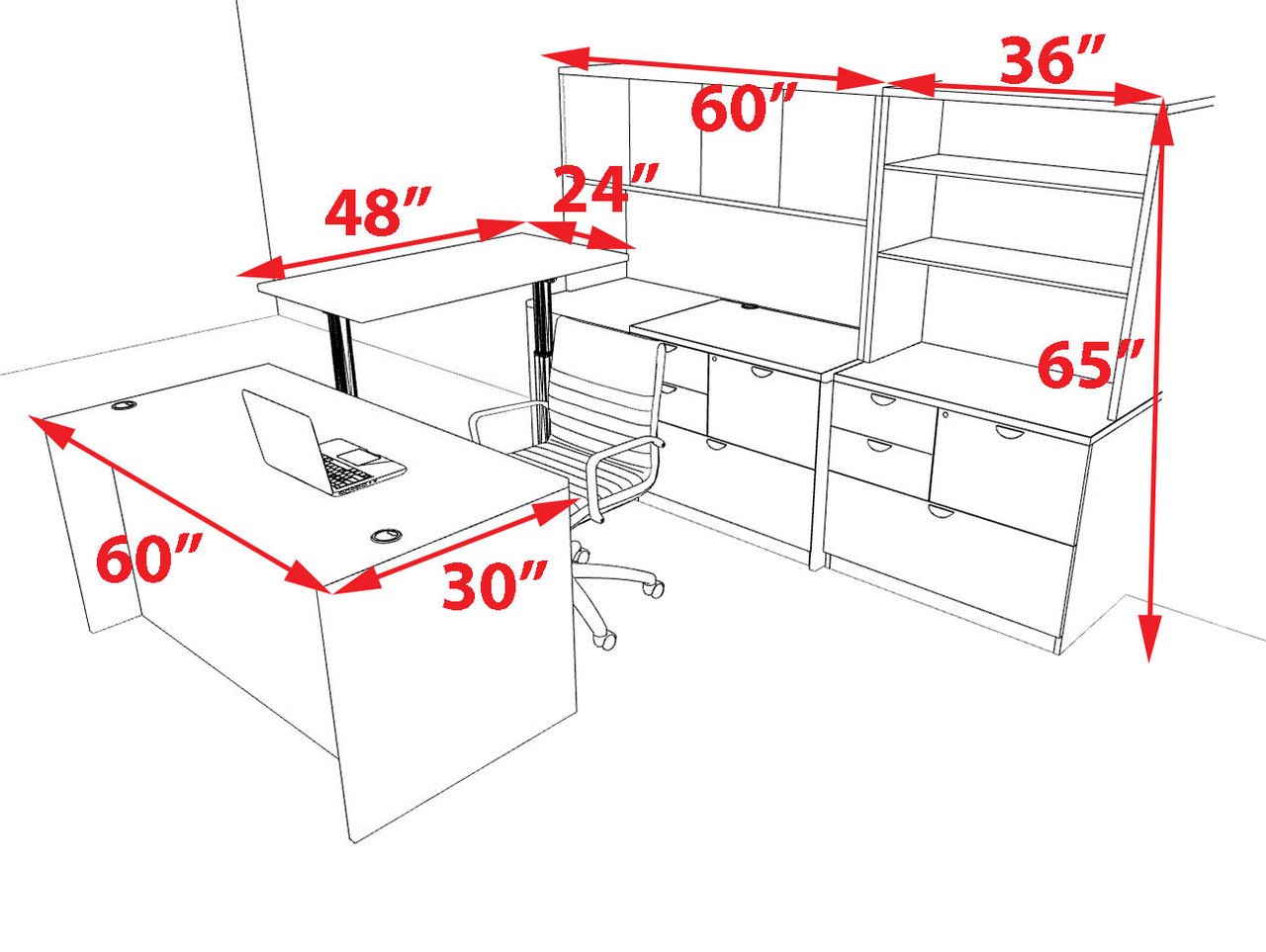 7pcs U Shaped 60"w X 102"d Modern Executive Office Desk, #OT-SUS-UH56