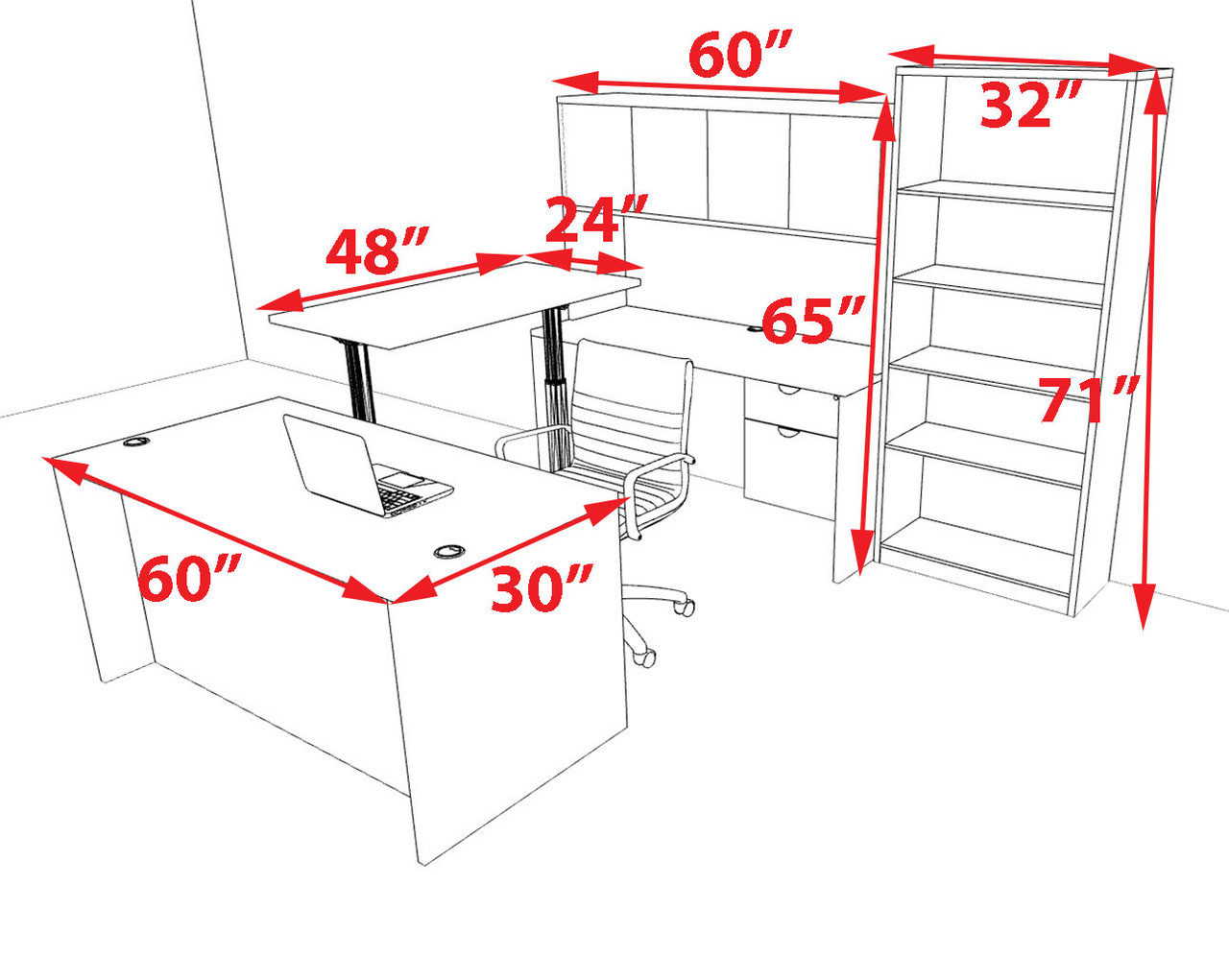 6pcs U Shaped 60"w X 102"d Modern Executive Office Desk, #OT-SUS-UH61