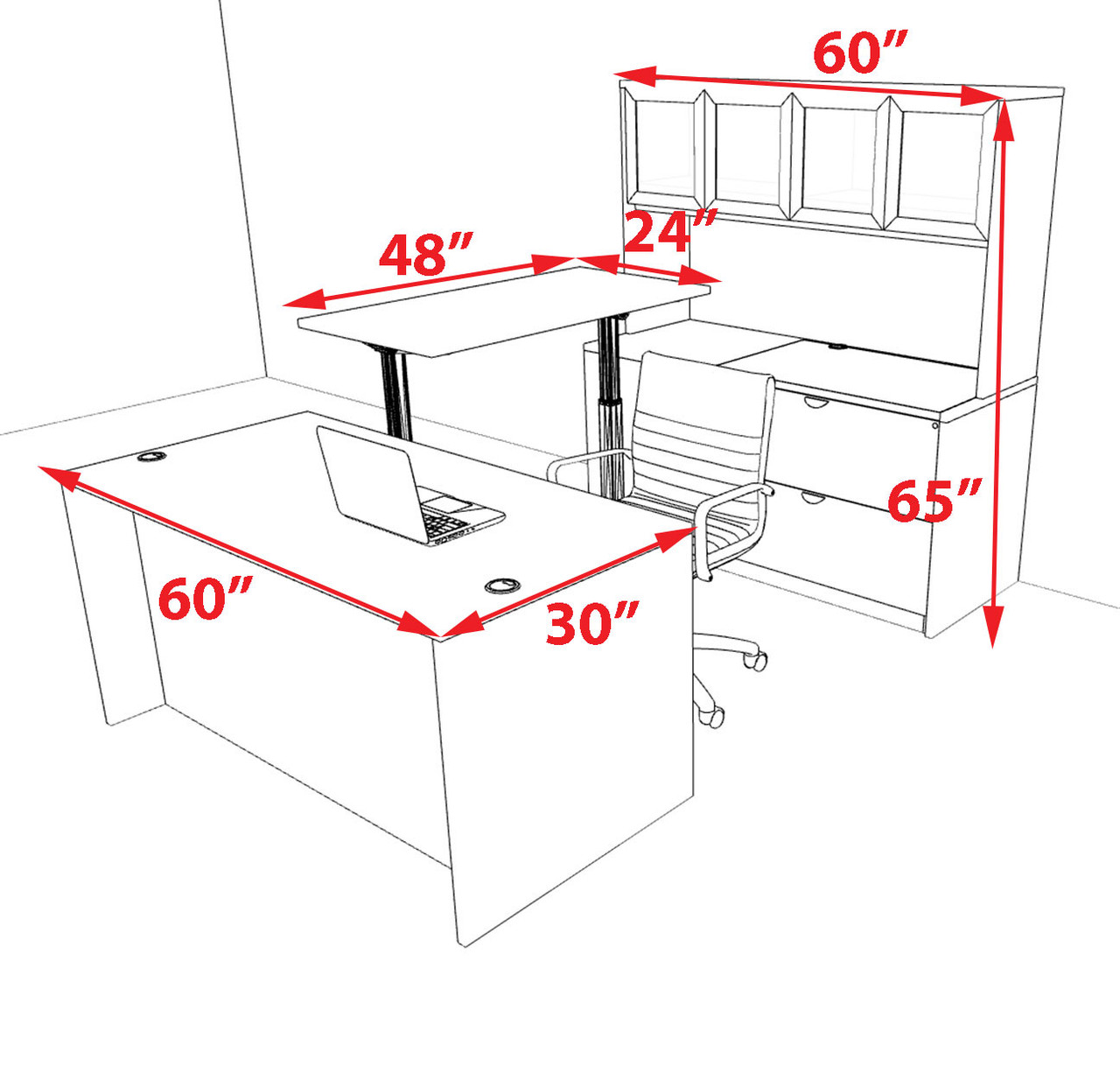 5pcs U Shaped 60"w X 102"d Modern Executive Office Desk, #OT-SUS-UH82