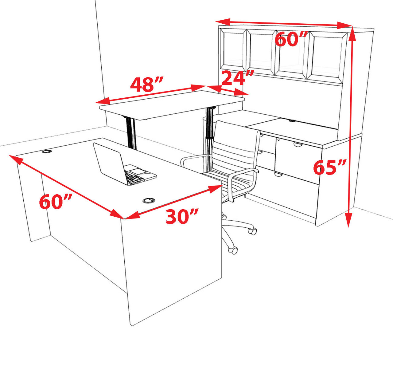 5pcs U Shaped 60"w X 102"d Modern Executive Office Desk, #OT-SUS-UH89