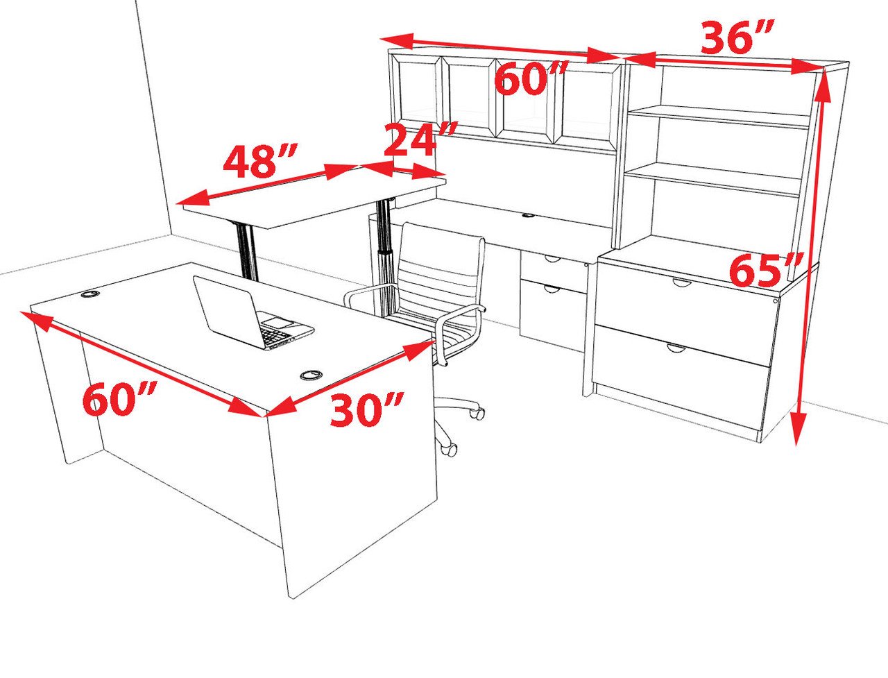 7pcs U Shaped 60"w X 102"d Modern Executive Office Desk, #OT-SUS-UH92