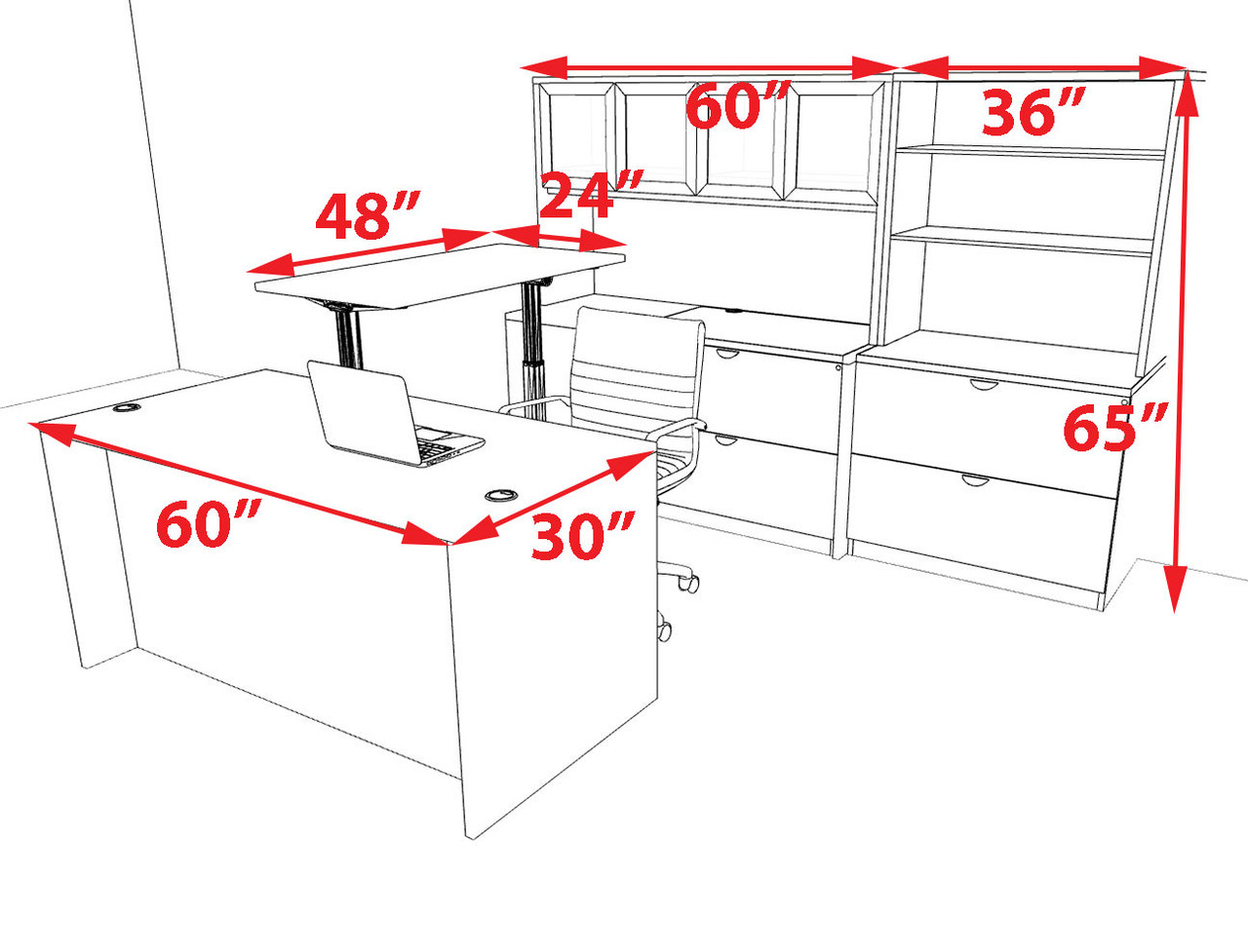 7pcs U Shaped 60"w X 102"d Modern Executive Office Desk, #OT-SUS-UH98