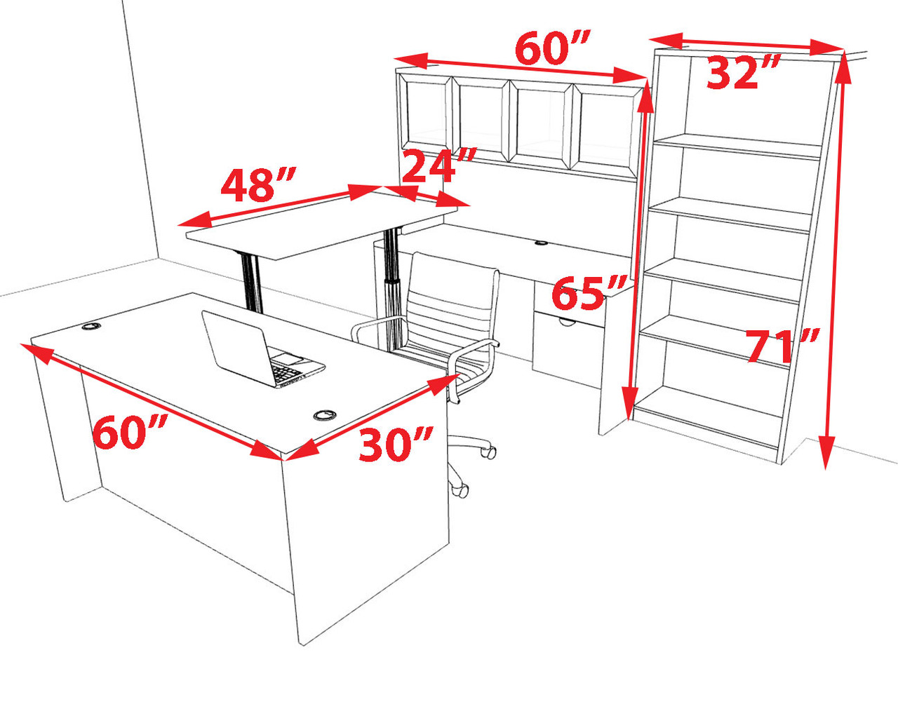 6pcs U Shaped 60"w X 102"d Modern Executive Office Desk, #OT-SUS-UH123