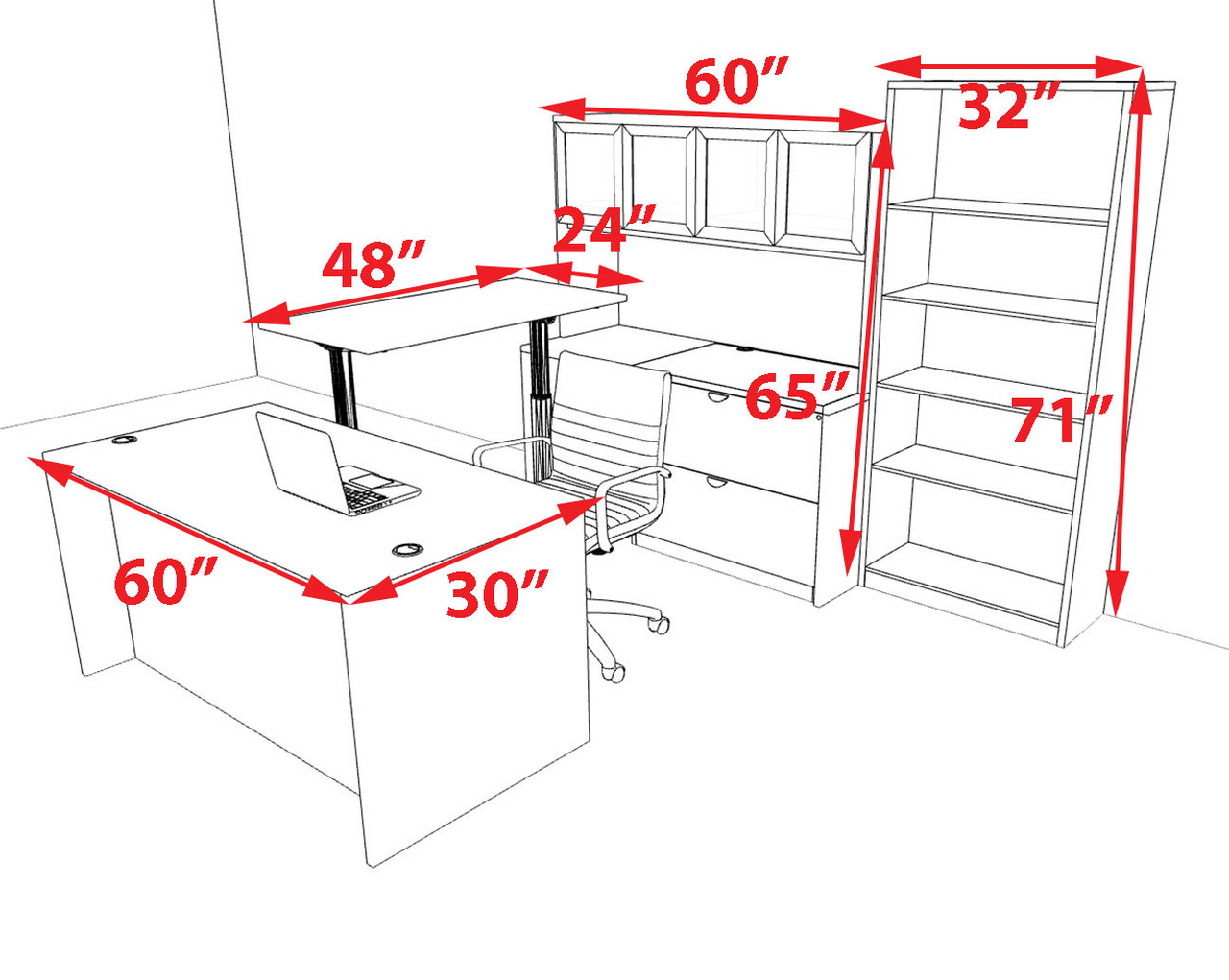 6pcs U Shaped 60"w X 102"d Modern Executive Office Desk, #OT-SUS-UH130