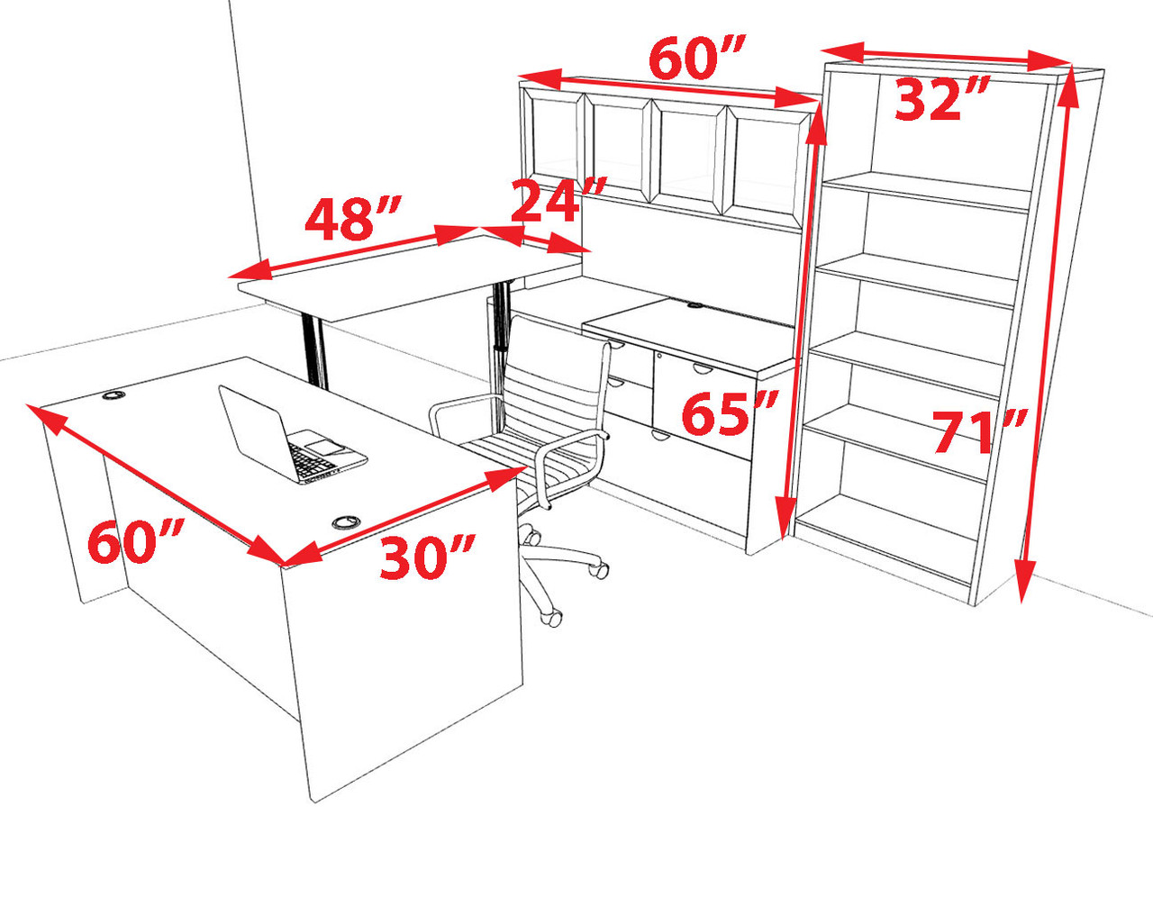 6pcs U Shaped 60"w X 102"d Modern Executive Office Desk, #OT-SUS-UH133