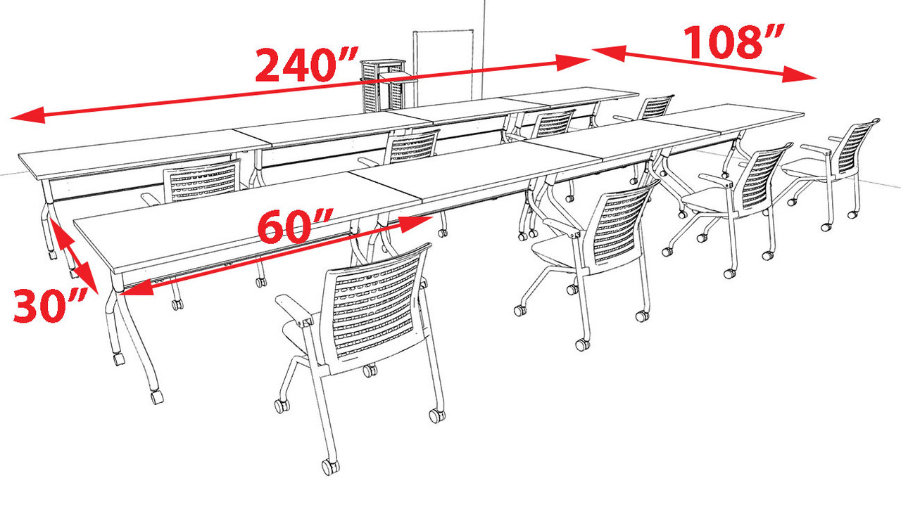 8pcs I Shape 20' Feet Nesting Training / Conference Table, #OT-SUL-T33-A