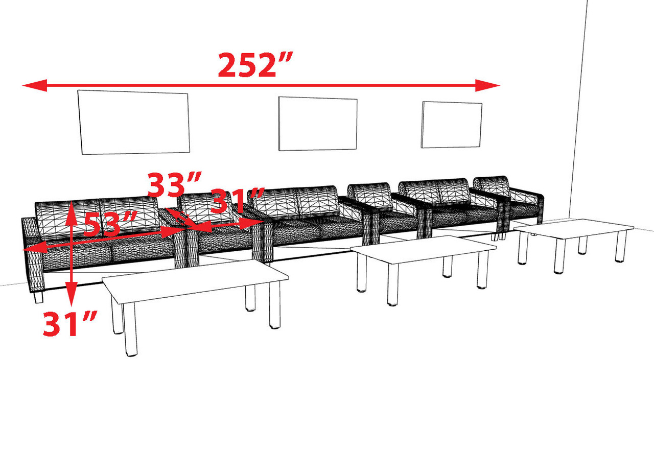 6pcs 9 Person Modern Office LeatherSoft CHAIR + LOVE Set, #OT-LOS-CLW3