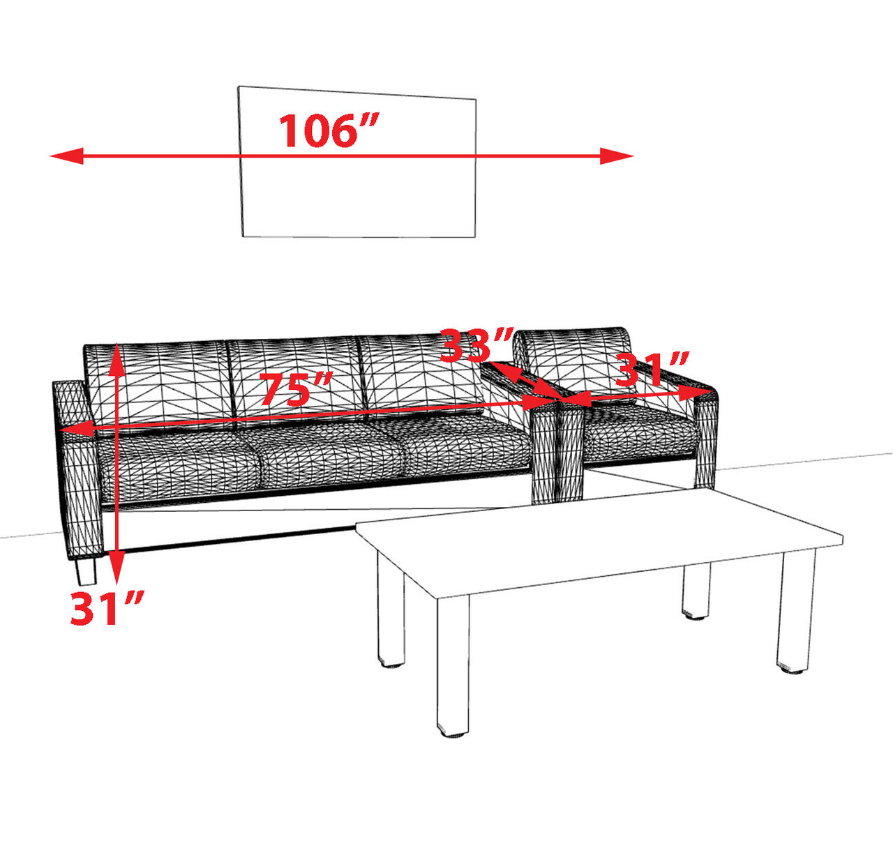 2pcs 4 Person Modern Office LeatherSoft CHAIR + SOFA Set, #OT-LOS-CSW1