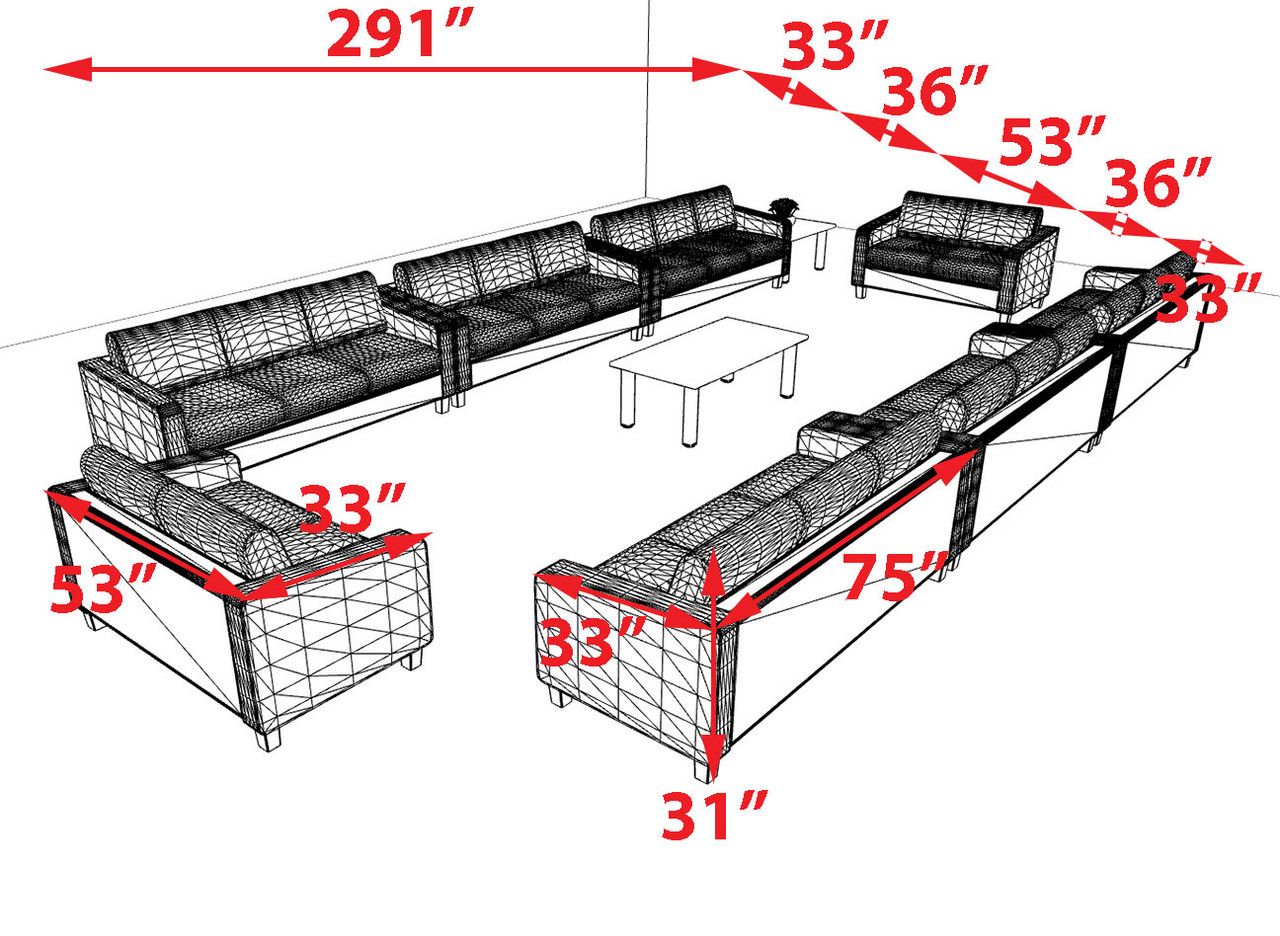 8pcs 22 Person Modern Office LeatherSoft LOVE + SOFA Set, #OT-LOS-LSF7