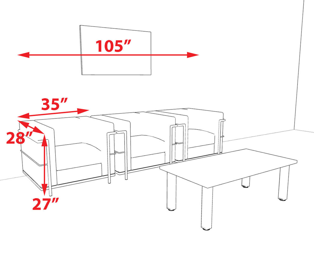 3pcs 3 Person Modern Office LeatherSoft CHAIR Set, #UF-REG-CW2-A