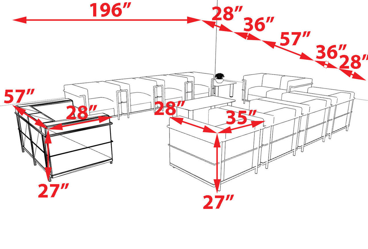 10pcs 12 Person Modern Office LeatherSoft CHAIR + LOVE Set, #UF-REG-CLF8-B