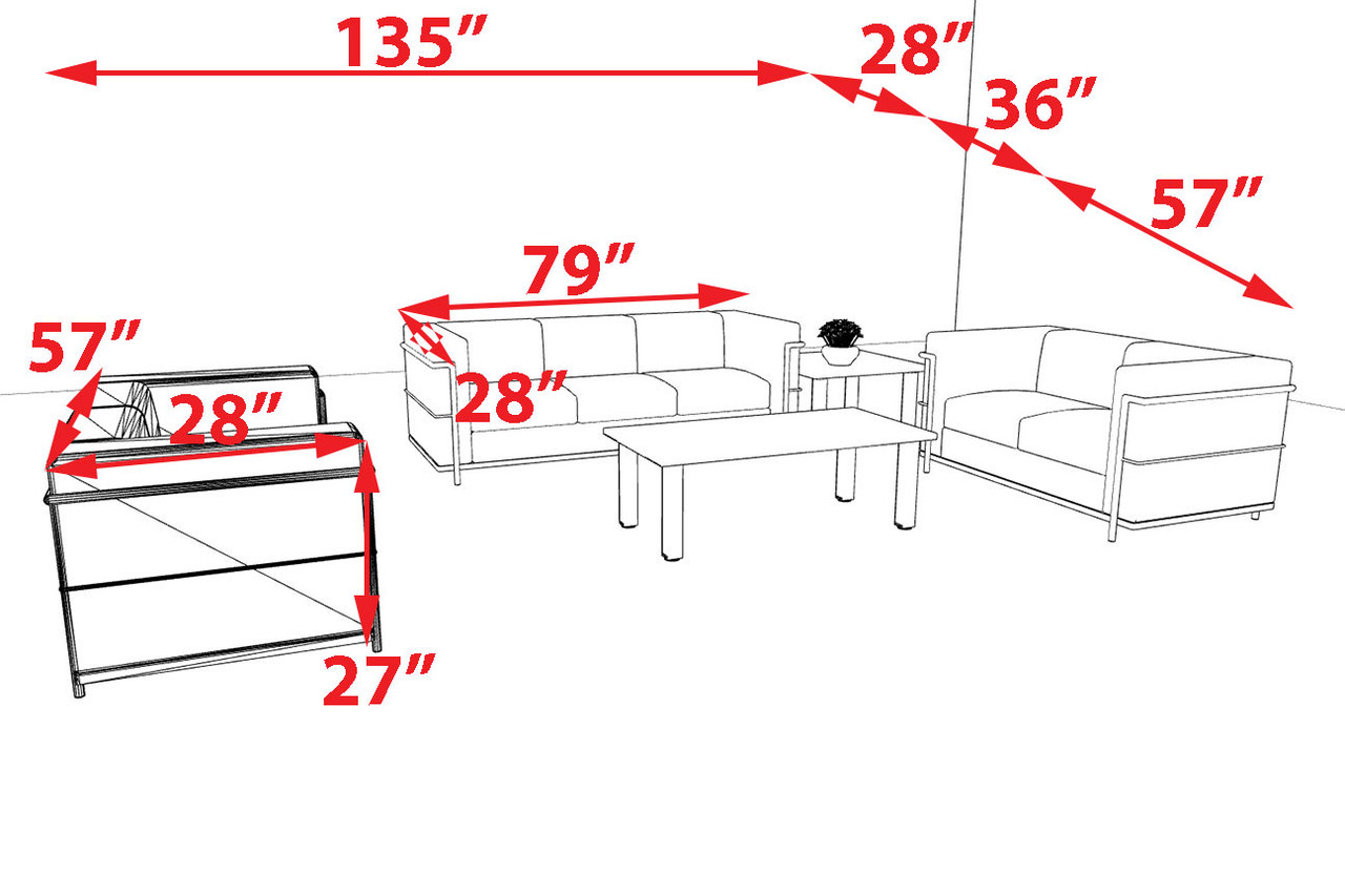 3pcs 7 Person Modern Office LeatherSoft LOVE + SOFA Set, #UF-REG-LSF2-B