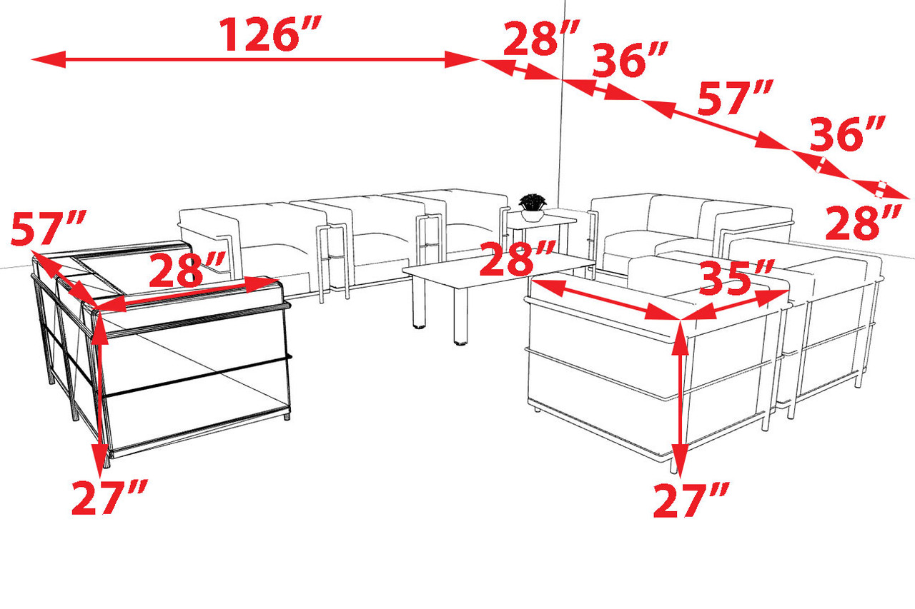 7pcs 9 Person Modern Office LeatherSoft CHAIR + LOVE Set, #UF-REG-CLF5-C